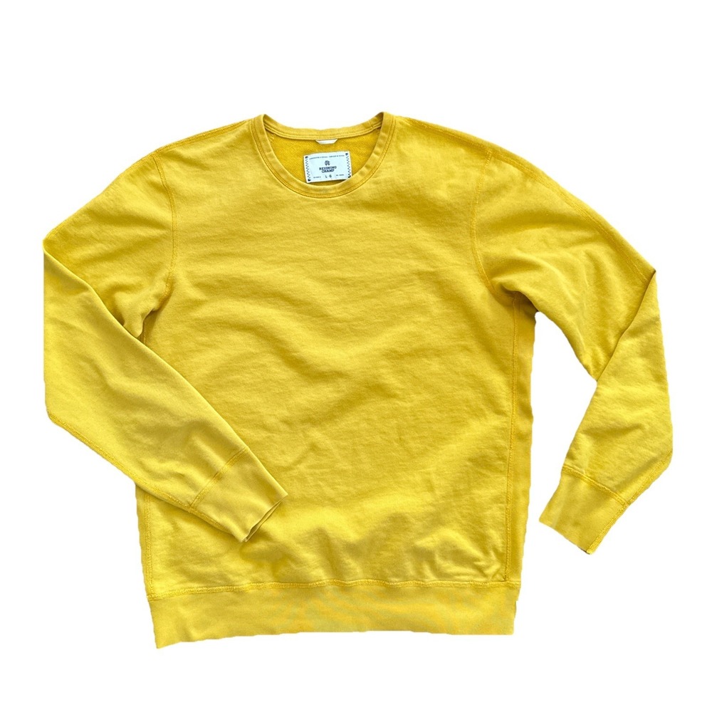 Reigning Champ Sweatshirt Men Large Yellow Crewneck Cotton Terry Made In Canada